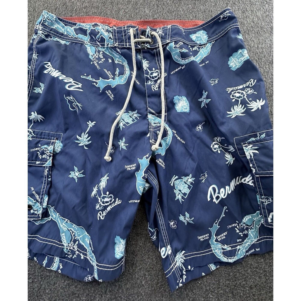 J. Crew Board Shorts Mens Size 36 Blue‎ Bermuda Palm Trees Island Pockets Beach